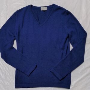 Pure 100% Cashmere Blue V Neck Minimalist Sweater Size 8-10